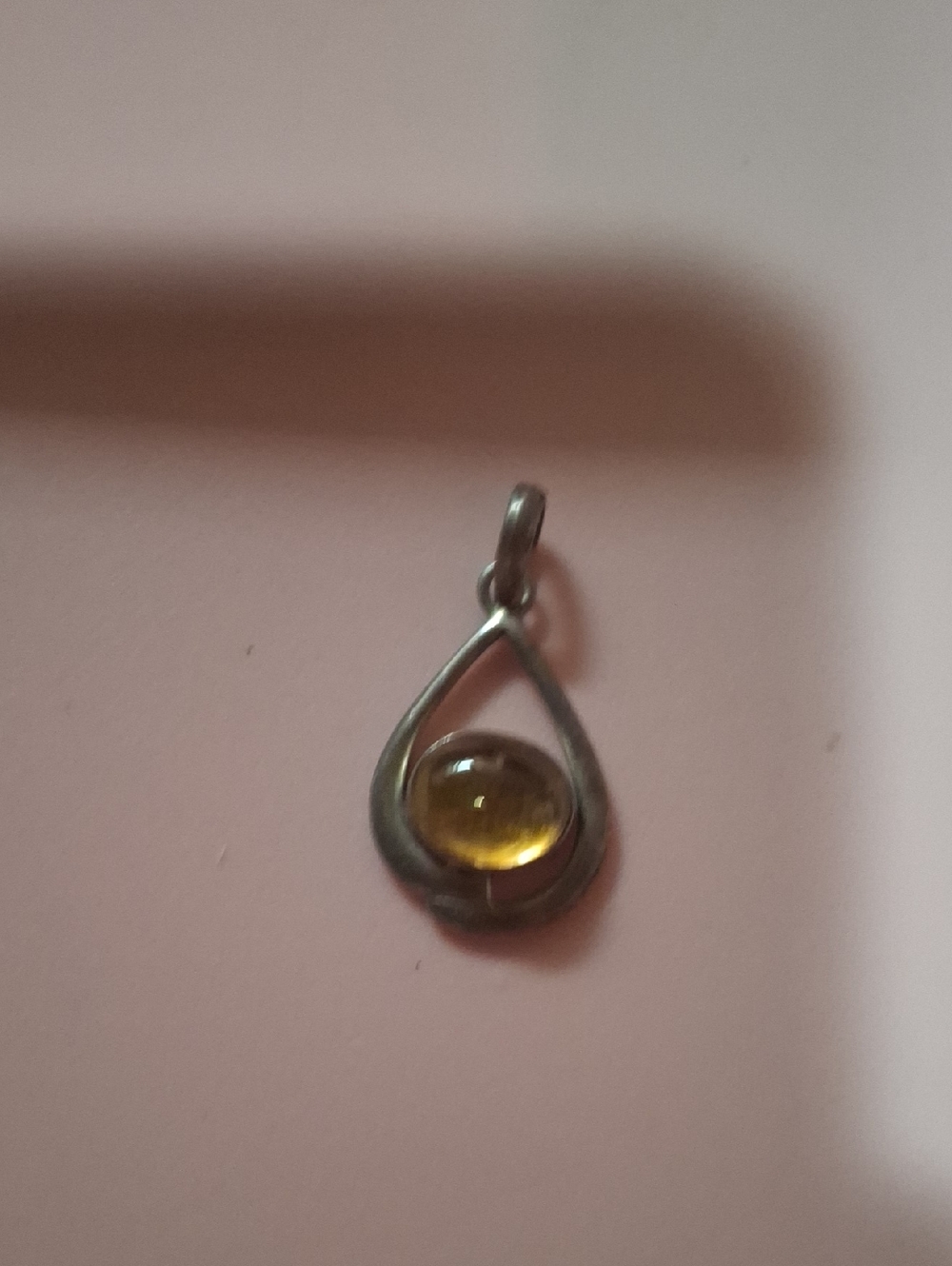 Sterling Teardrop Pendant with Amber Cabochon - Yellow
